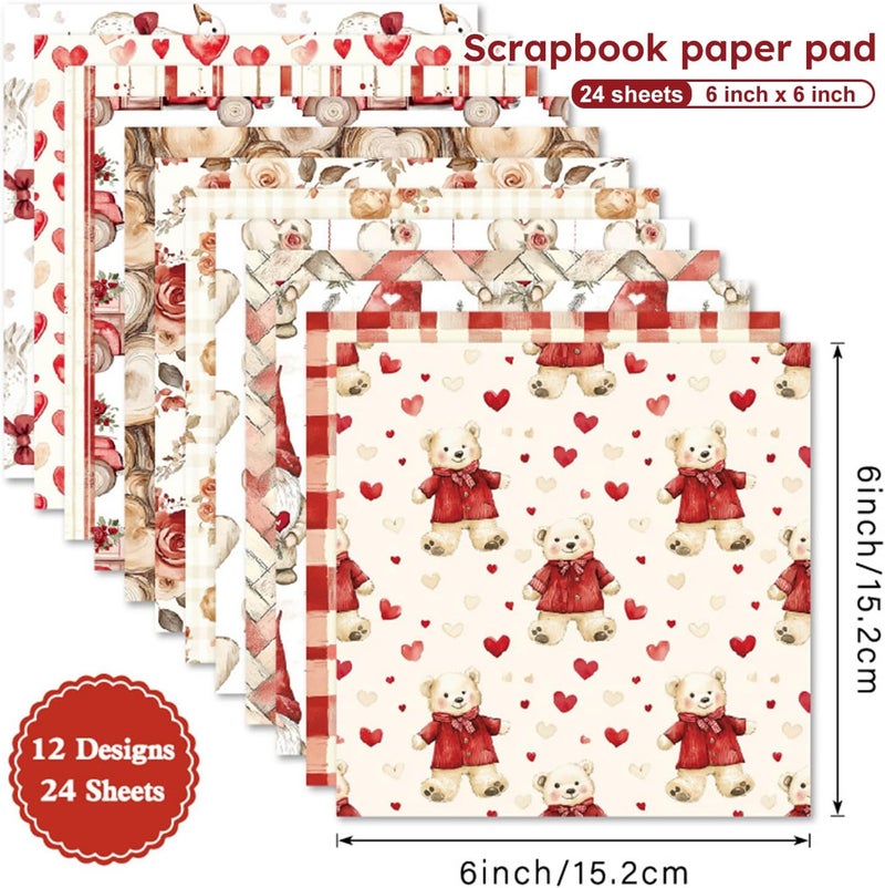 EAMOTOL 24 Sheets Cute Scrapbooking Paper Pad - 6inch Sweet Patterns Designed Supplies for Valentine Christmas DIY Crafts Cardstock Material Journals Collage Diary Gift Folded Wrapping - Image 2